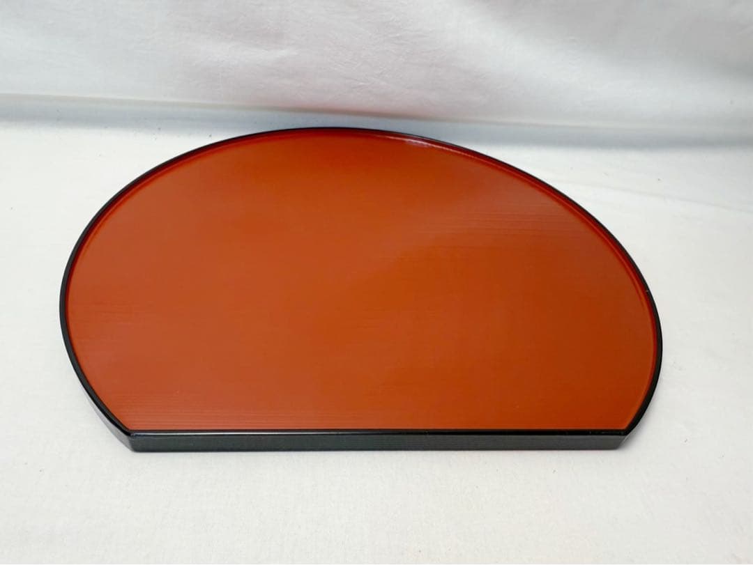 未使用 懐石道具 木製 尺3 半月両面膳 線筋 5客揃 会席膳 煎茶道具 紙箱