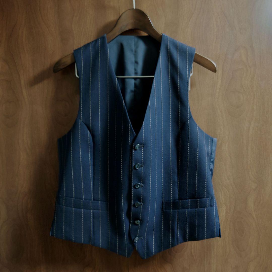 【美品】スーツ3点セット セットアップ ネイビー ストライプ 3ピース