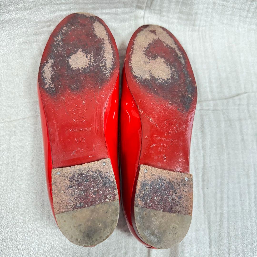 レアカラー　CHANEL 赤　エナメル　バレリーナ　フラットシューズ　パンプス