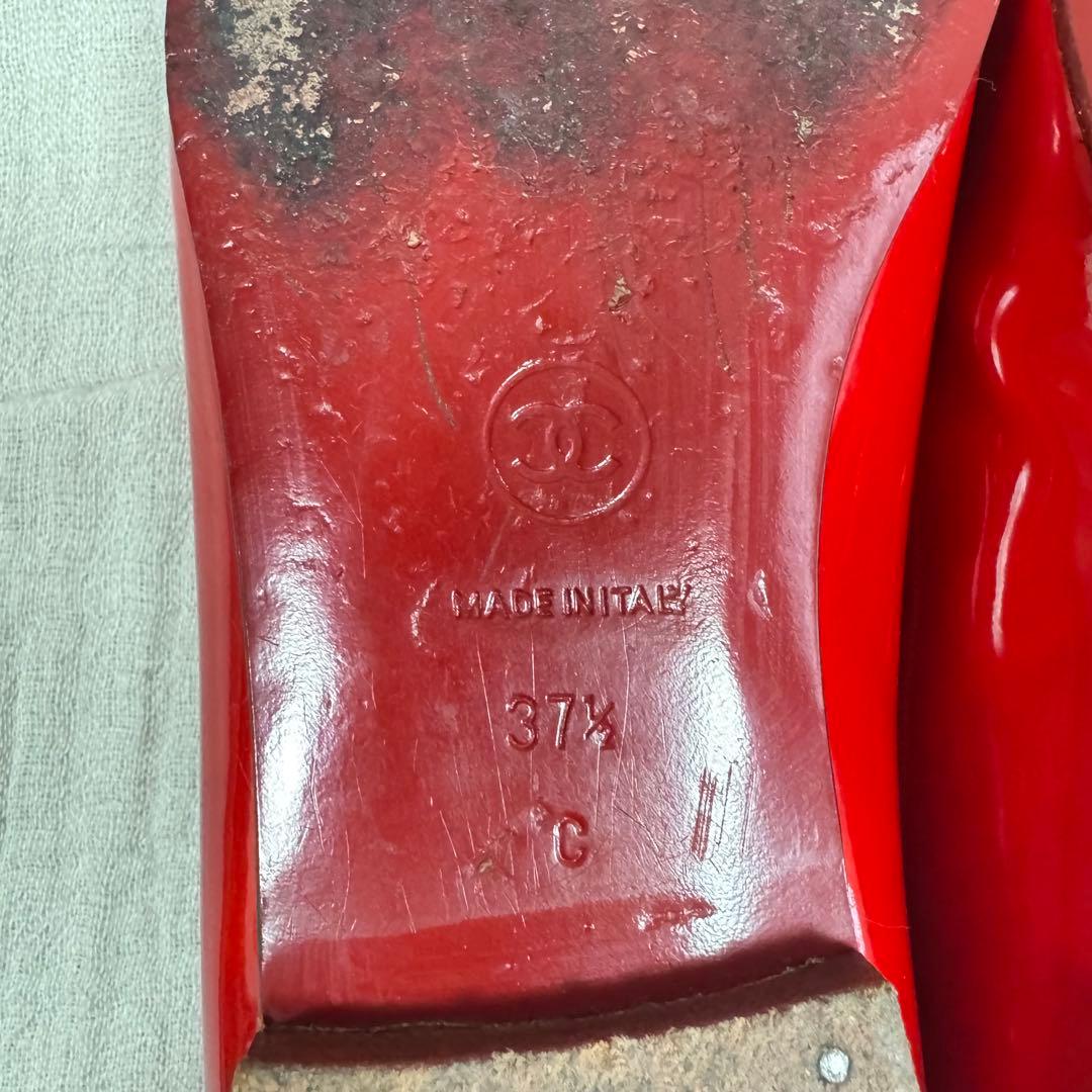 レアカラー　CHANEL 赤　エナメル　バレリーナ　フラットシューズ　パンプス