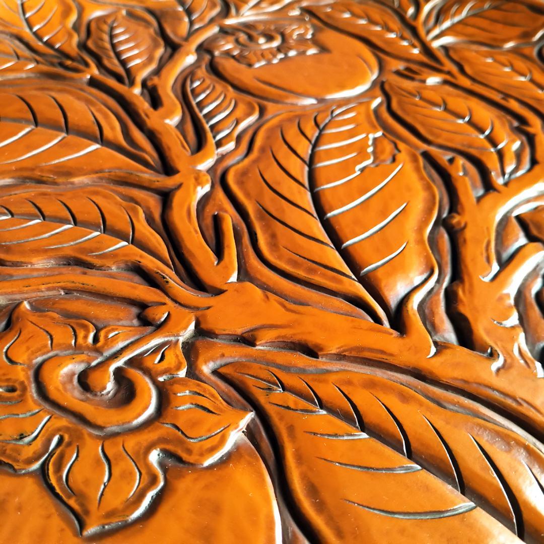 鎌倉彫　博古堂　大型　11寸　35.5㎝　柿モチーフ　丸皿・丸盆