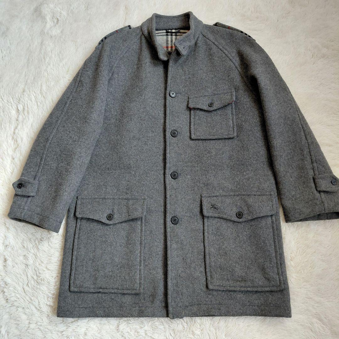 BURBERRY　ウールコート　ノバチェック　グレー　ホースロゴ　メンズ