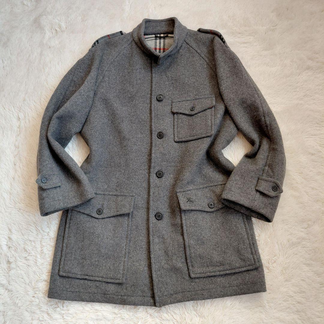BURBERRY　ウールコート　ノバチェック　グレー　ホースロゴ　メンズ