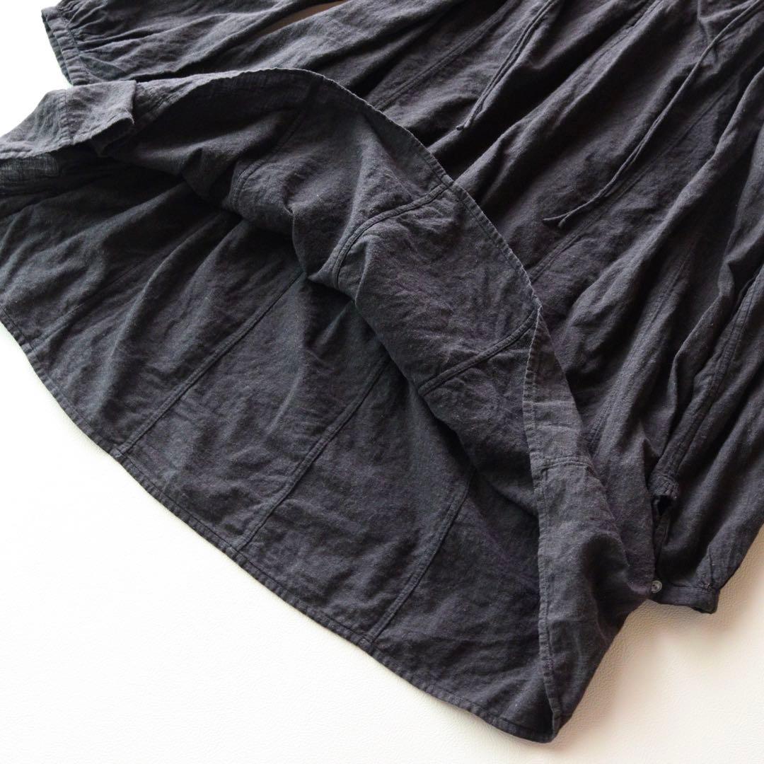 5336【美品】45R スキッパーギャザーチュニック ワンピース ダークグレー