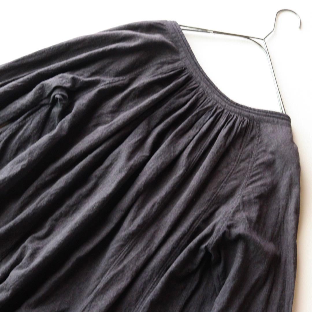 5336【美品】45R スキッパーギャザーチュニック ワンピース ダークグレー