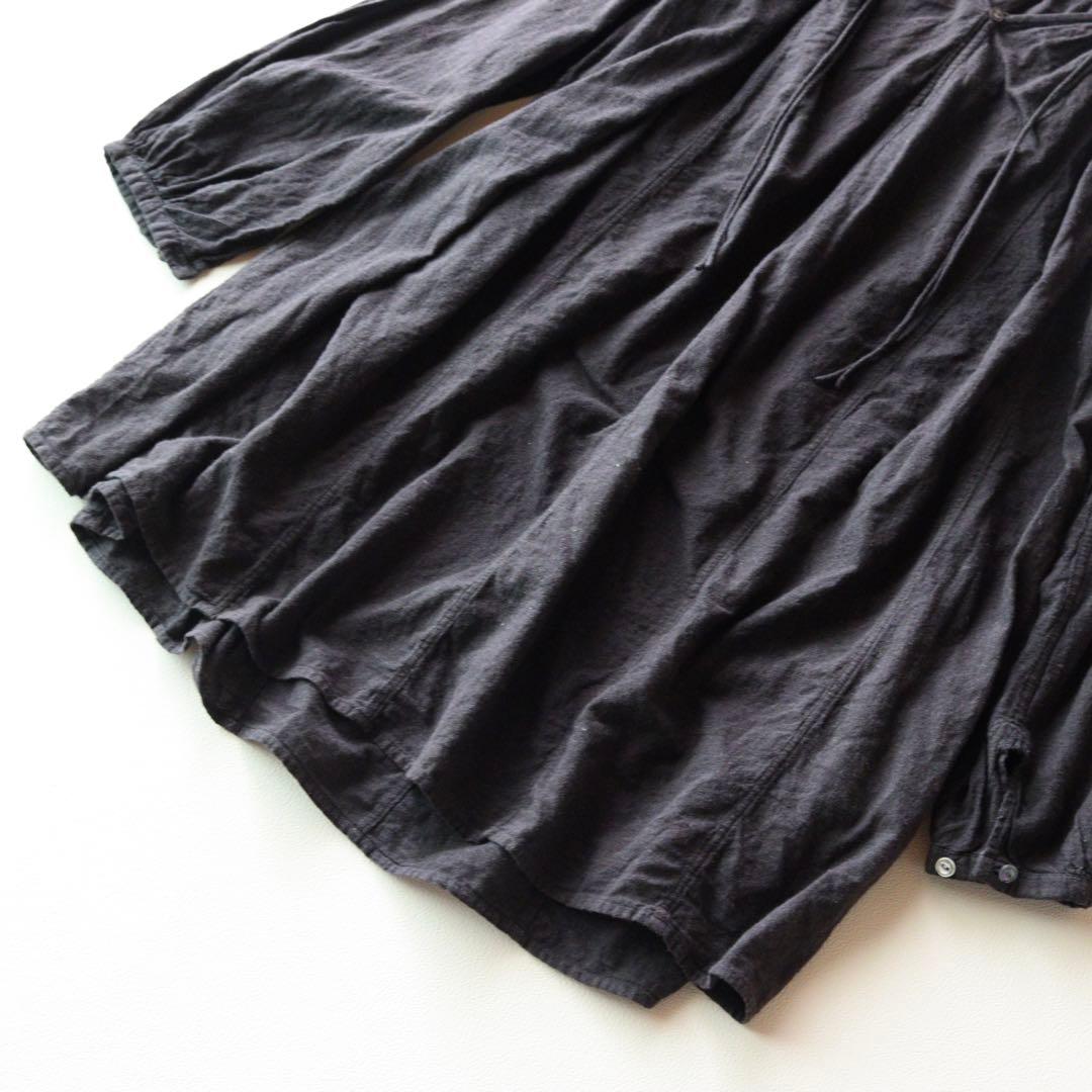 5336【美品】45R スキッパーギャザーチュニック ワンピース ダークグレー