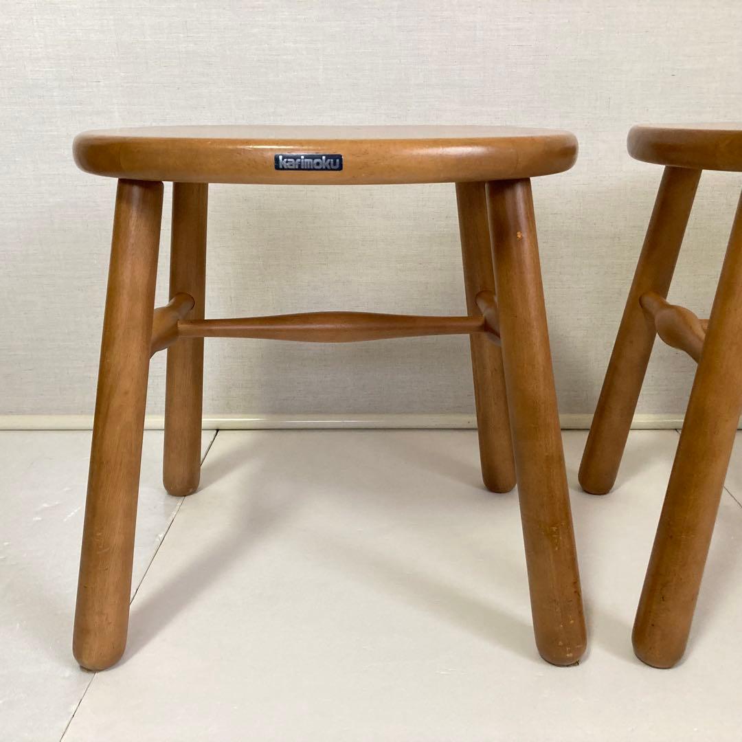 カリモク スツール チェア 椅子 置物台 ナチュラル 2脚 木製 家具 レトロ