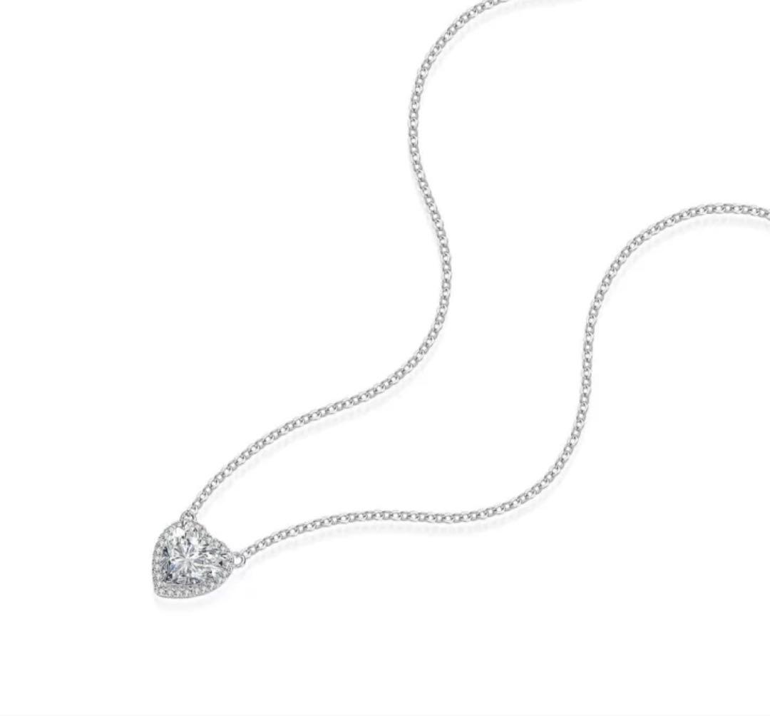 十割そばモアサナイト ホワイト シルバー925 ハート型ネックレス