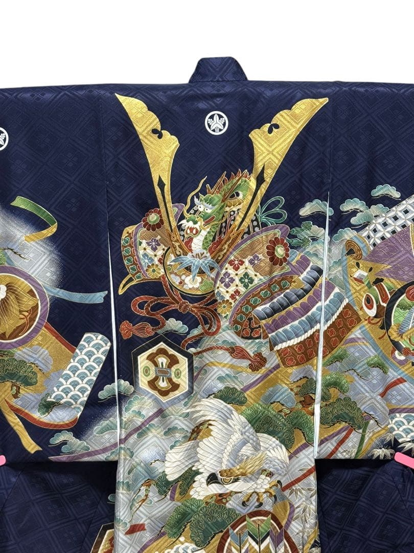 美品　正絹　お宮参り一つ身着物＆長襦袢セット　男の子　紺