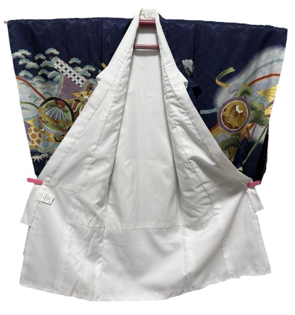 美品　正絹　お宮参り一つ身着物＆長襦袢セット　男の子　紺