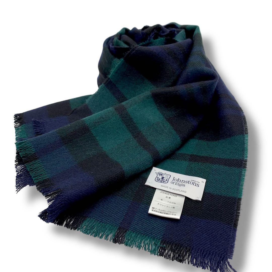 極美品✨ジョンストンズ オブ エルガン ウール 大判ストール マフラー チェック