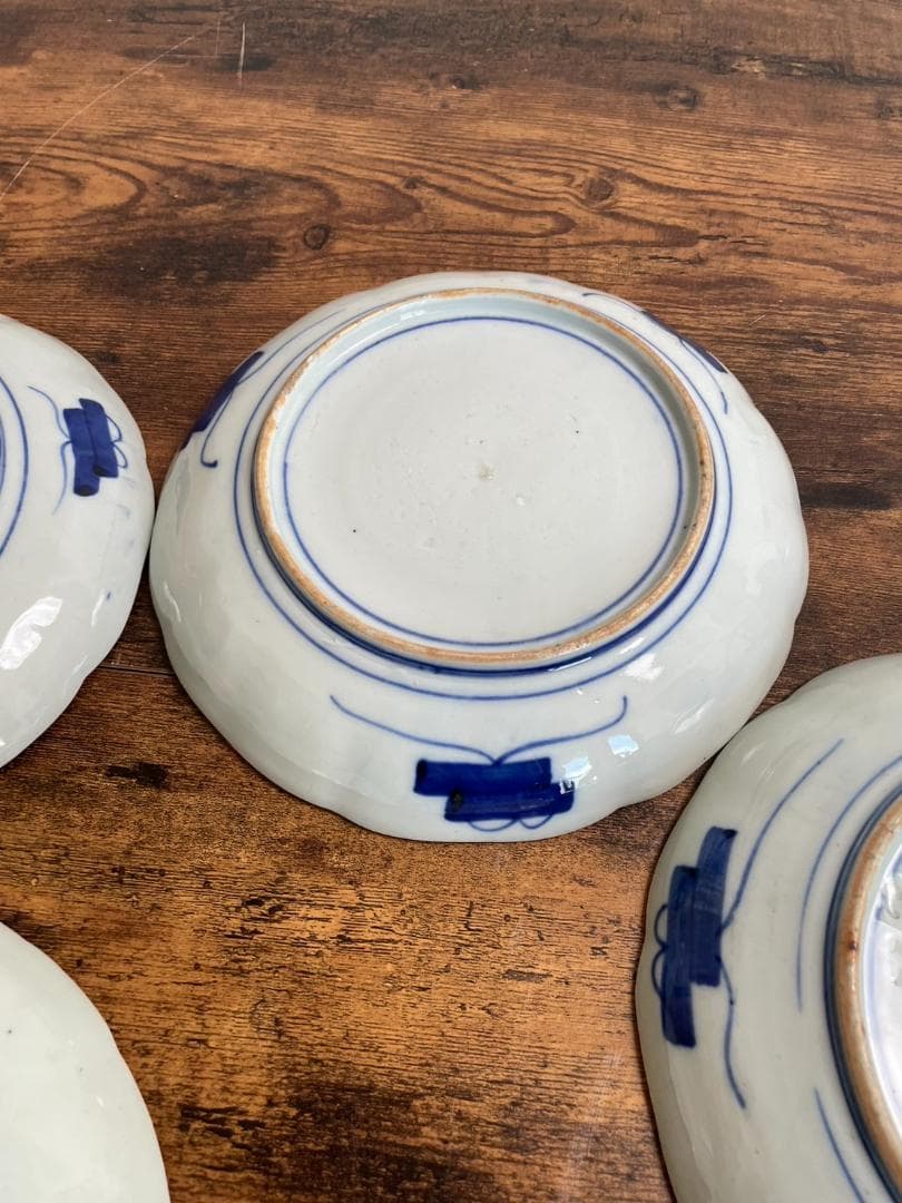 古伊万里　赤絵花図 七寸皿 五客（21.8cm）中皿 大皿 アンティーク