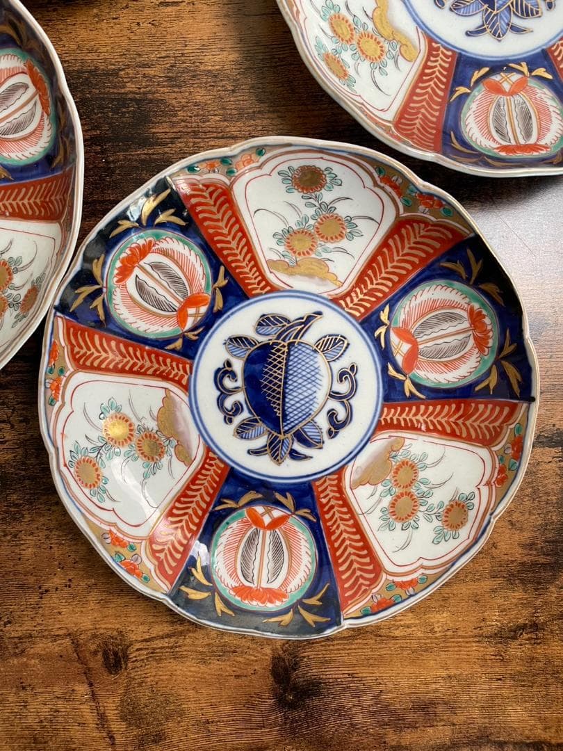 古伊万里　赤絵花図 七寸皿 五客（21.8cm）中皿 大皿 アンティーク