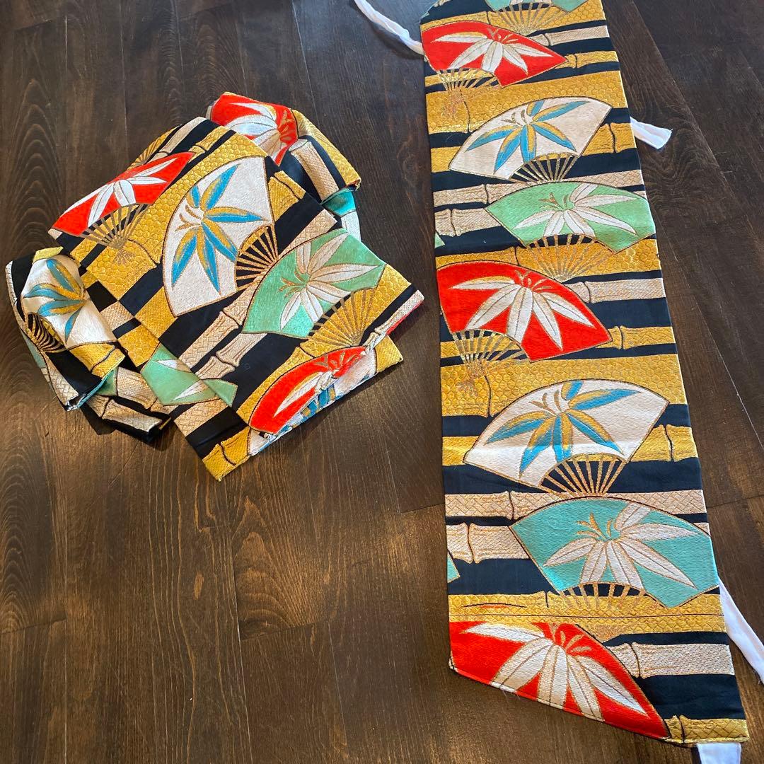 専用ハンドメイド だらり帯 七五三 作り帯 五歳〜七歳 アンティーク 扇子 竹