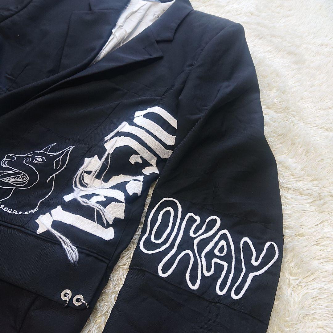 DIESEL テーラードジャケット ロゴ刺繍 ウール混 ロング丈 手洗い洗濯済