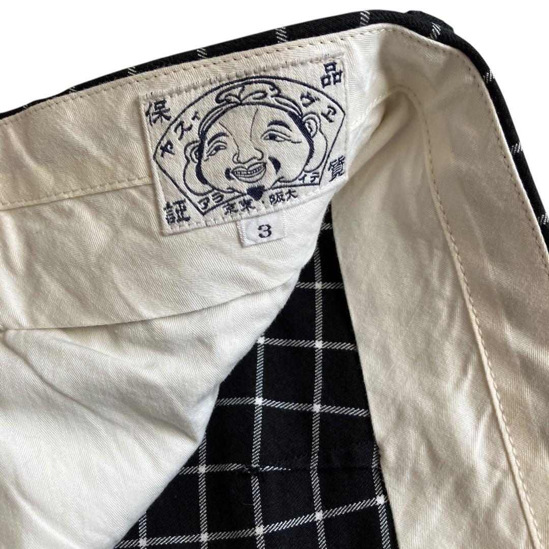 美品00s極太 EVISU 刺繍カモメ ワイドチェックパンツ Y2K ブラック