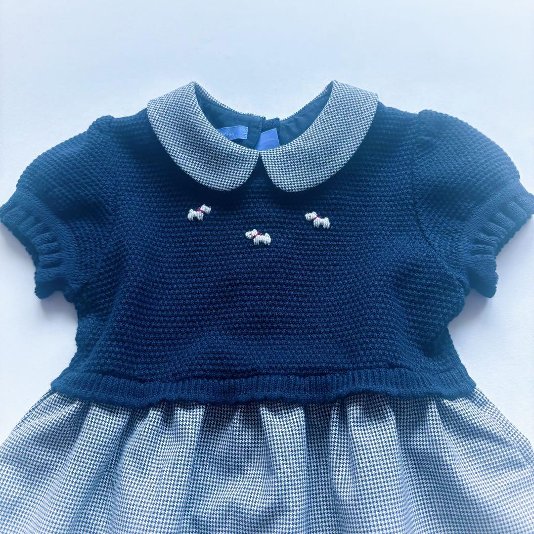 極美品 familiar 日本製 ドッキングワンピース ニット 千鳥格子 100