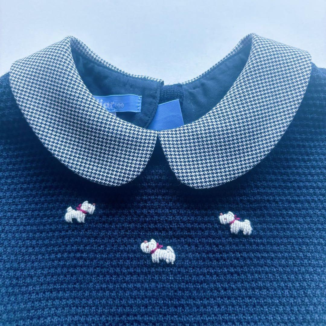 極美品 familiar 日本製 ドッキングワンピース ニット 千鳥格子 100