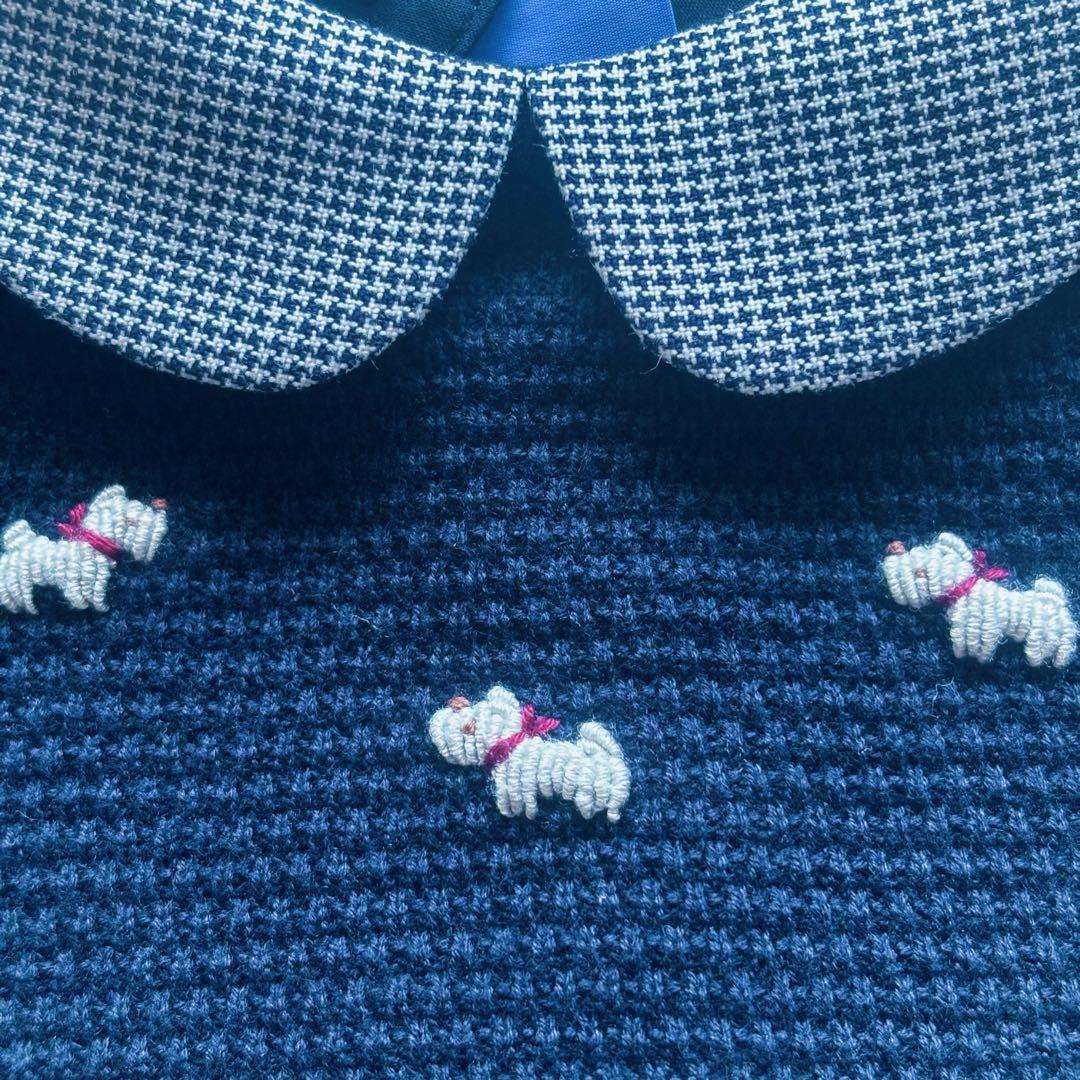 極美品 familiar 日本製 ドッキングワンピース ニット 千鳥格子 100