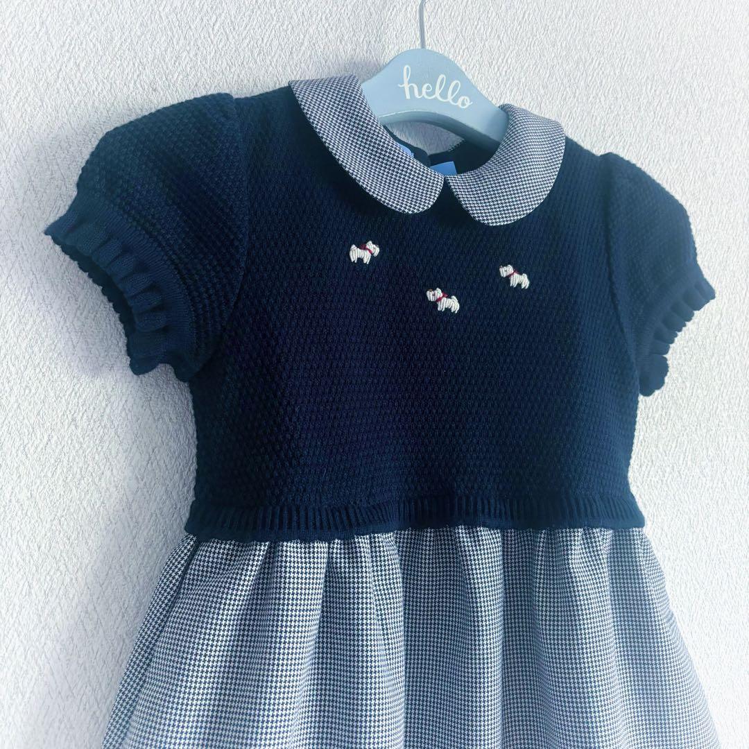 極美品 familiar 日本製 ドッキングワンピース ニット 千鳥格子 100