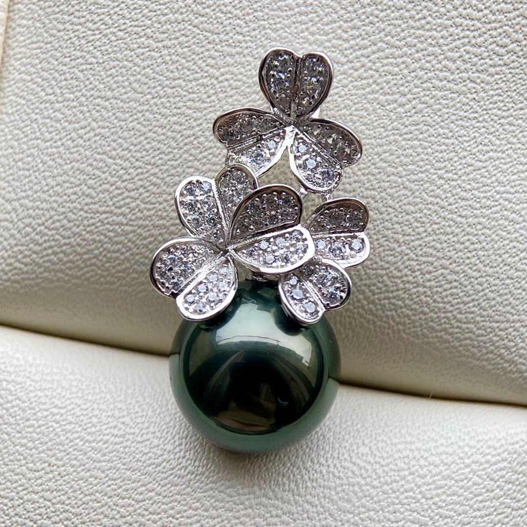 本真珠南洋黒蝶真珠グリーン11.56㍉s925ペンダントBEN946