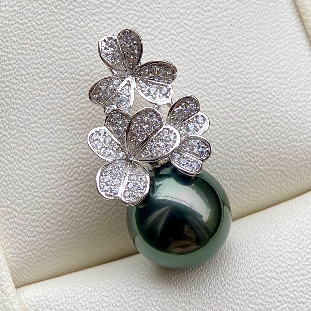 本真珠南洋黒蝶真珠グリーン11.56㍉s925ペンダントBEN946