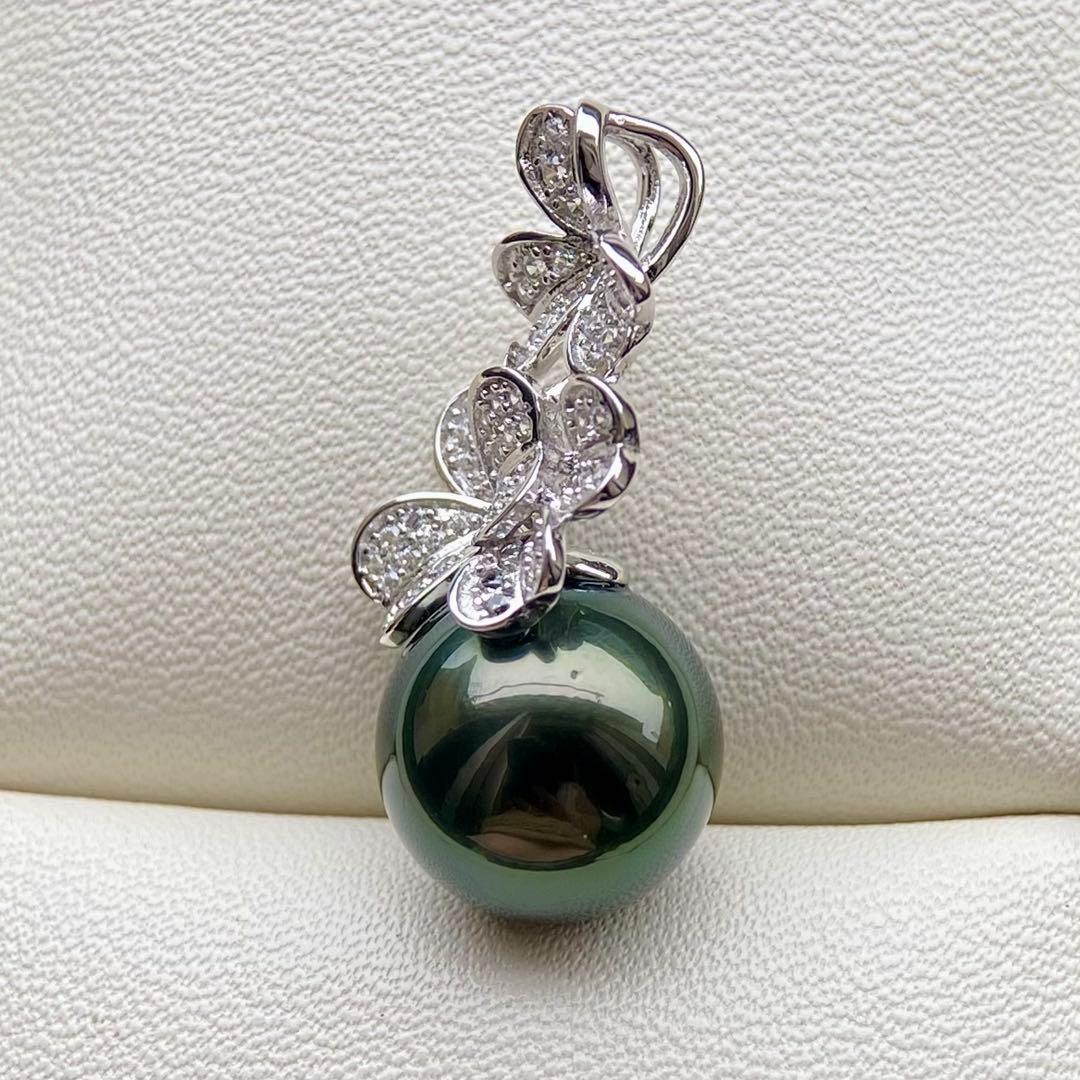 本真珠南洋黒蝶真珠グリーン11.56㍉s925ペンダントBEN946