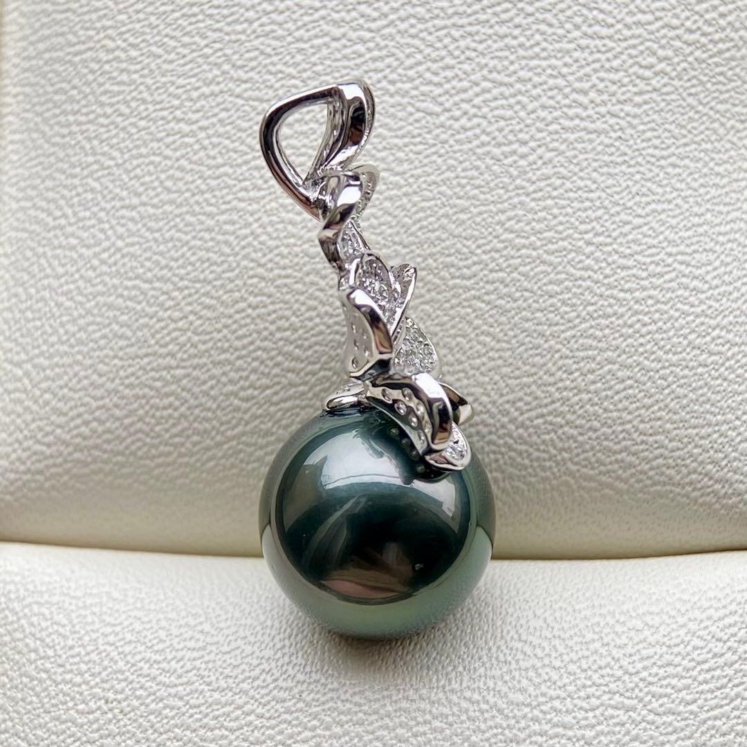 本真珠南洋黒蝶真珠グリーン11.56㍉s925ペンダントBEN946