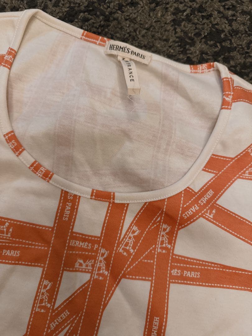 HERMES 長袖Tシャツ ホワイト/オレンジ