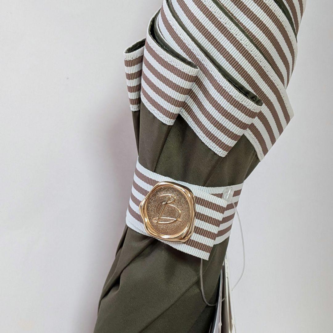 ビューランス　グリーン×ブラウンストライプ　折りたたみ晴雨兼用傘