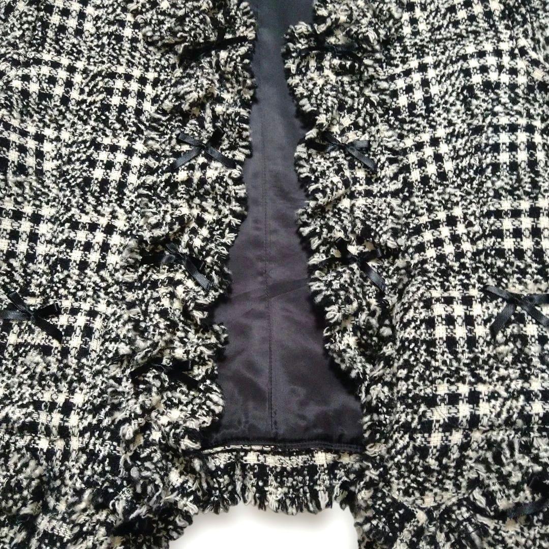 フリル付きノーカラージャケット ブラックチェック カネコイサオ