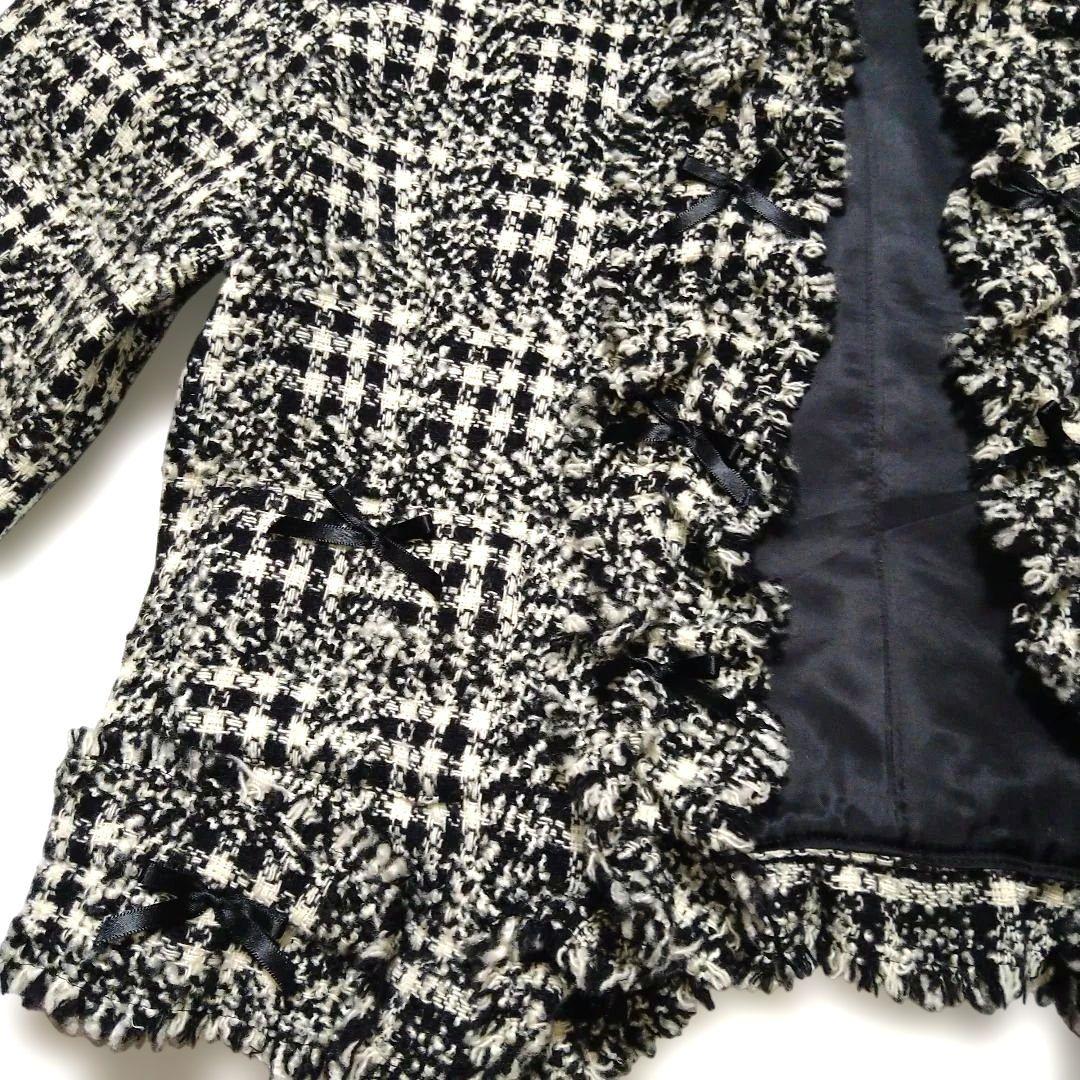 フリル付きノーカラージャケット ブラックチェック カネコイサオ