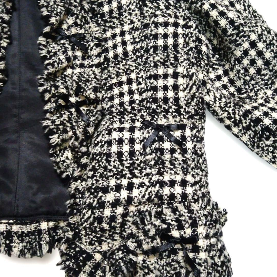 フリル付きノーカラージャケット ブラックチェック カネコイサオ