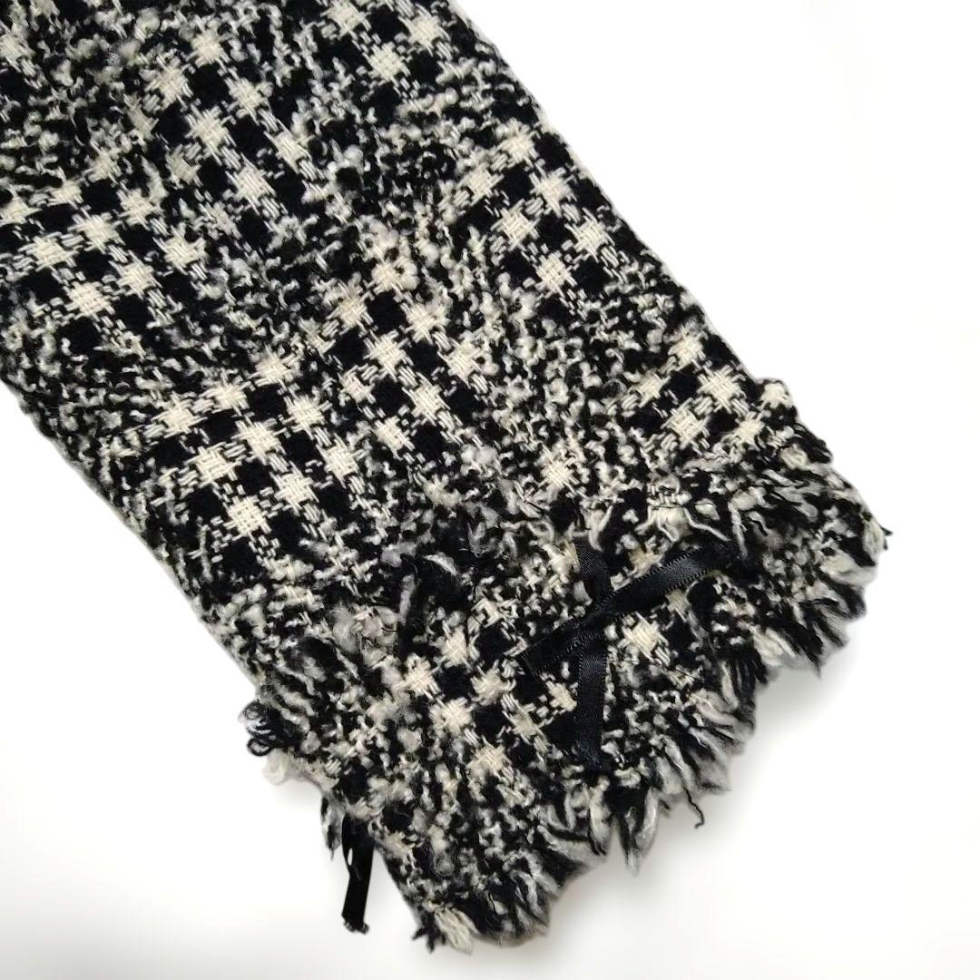 フリル付きノーカラージャケット ブラックチェック カネコイサオ