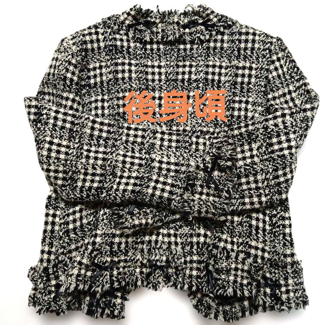 フリル付きノーカラージャケット ブラックチェック カネコイサオ