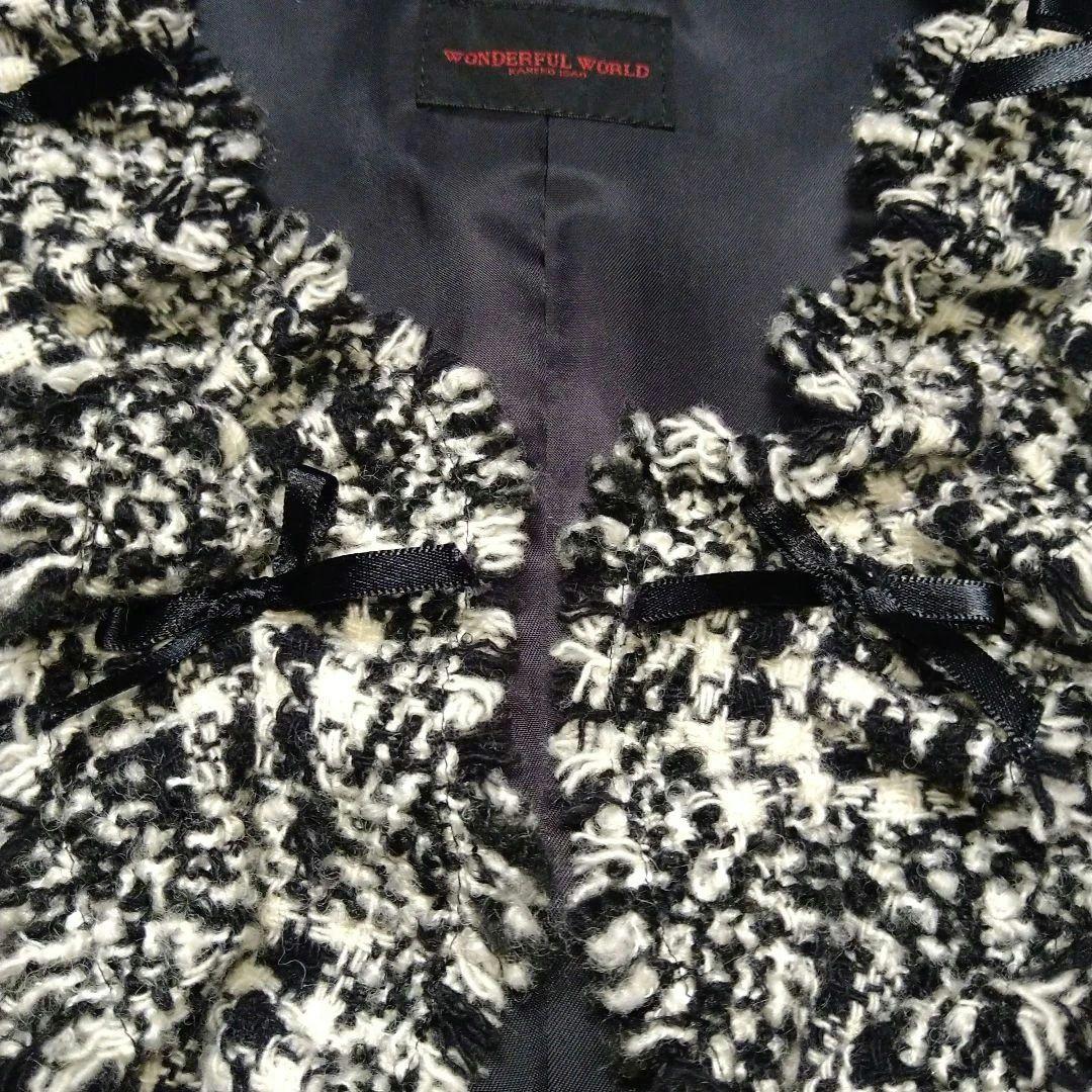 フリル付きノーカラージャケット ブラックチェック カネコイサオ