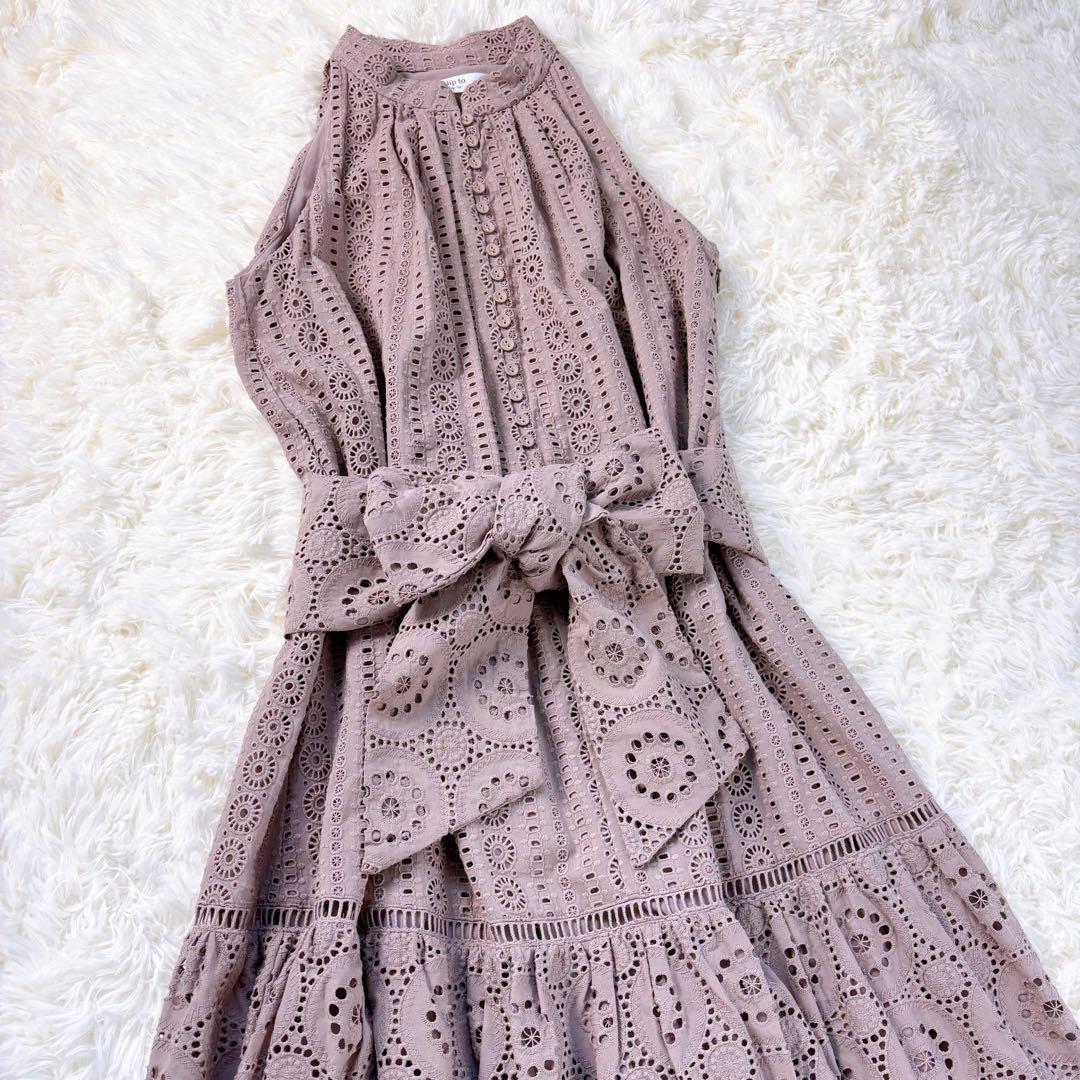 極美品◆herlipto Lace-trimmed Belted Dress　M