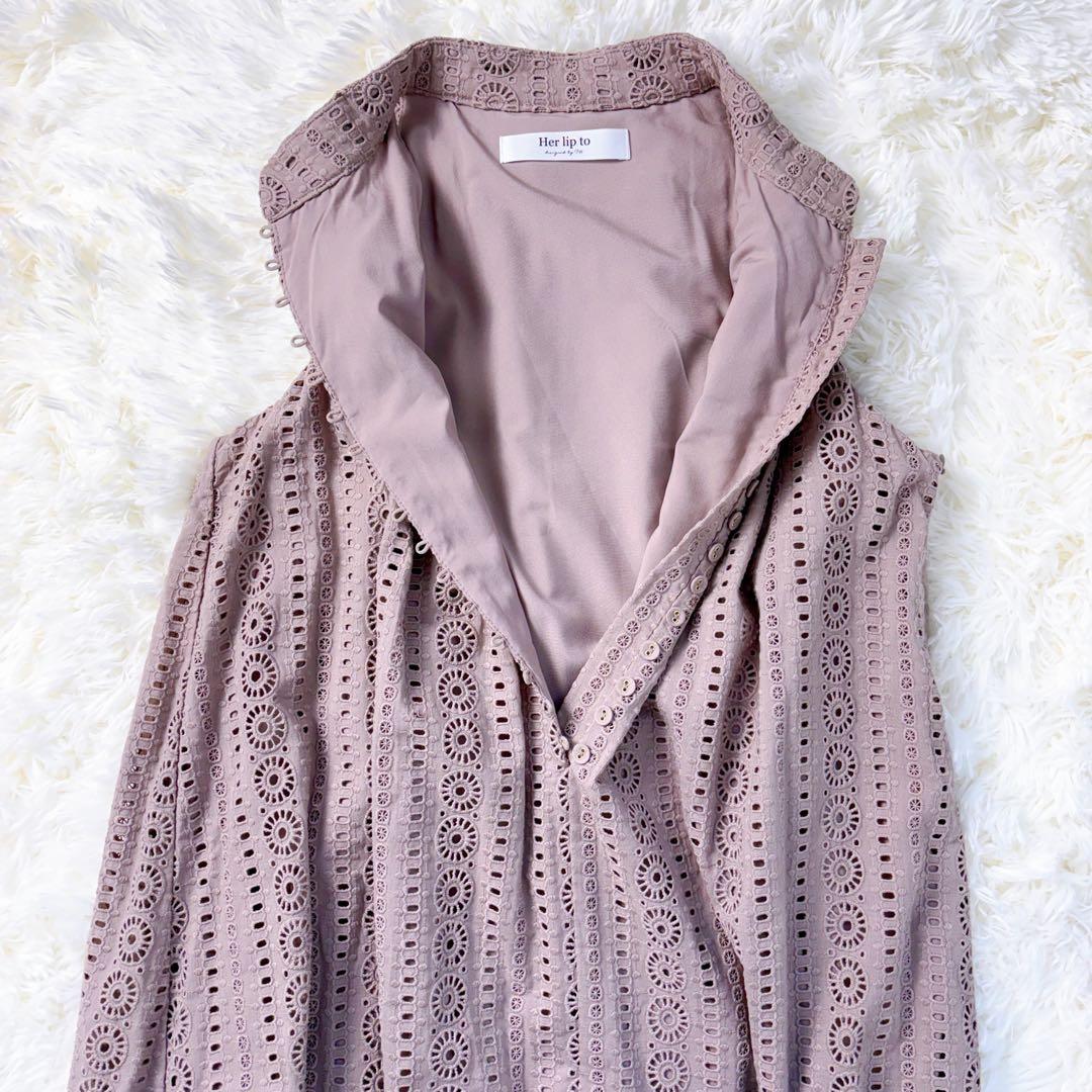 極美品◆herlipto Lace-trimmed Belted Dress　M