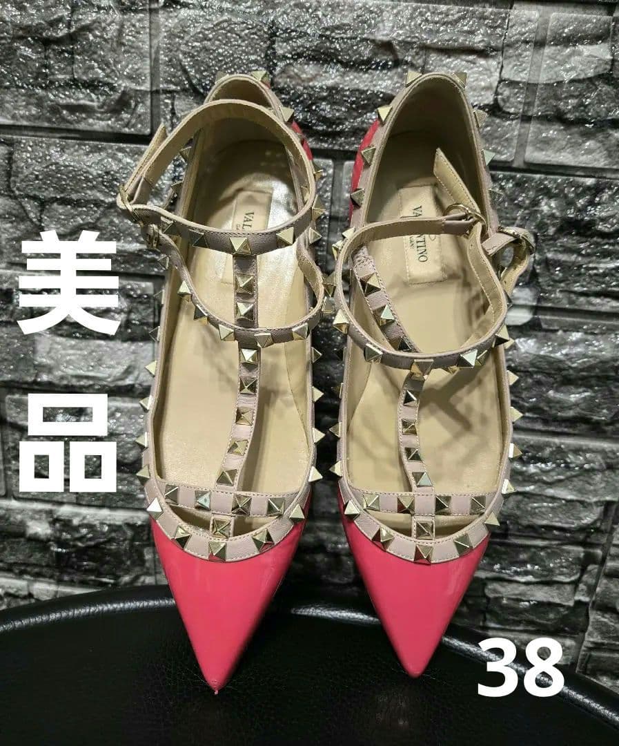♡♡VALENTINO ピンクスタッズ フラットシューズ 38美品♡♡♡
