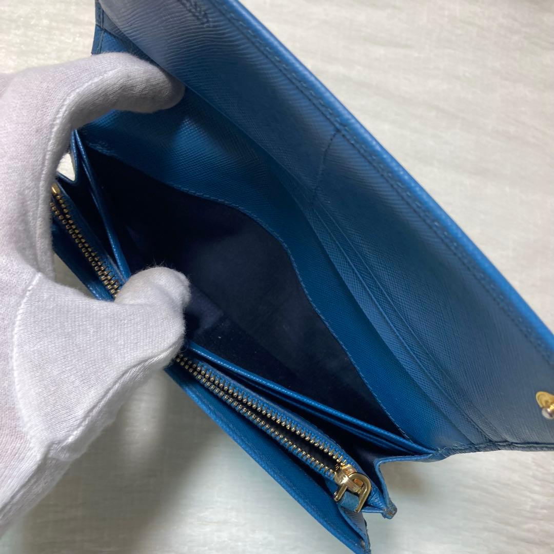 PRADA プラダ　サフィアーノ　長財布　ロングウォレット　青　箱付き　人気