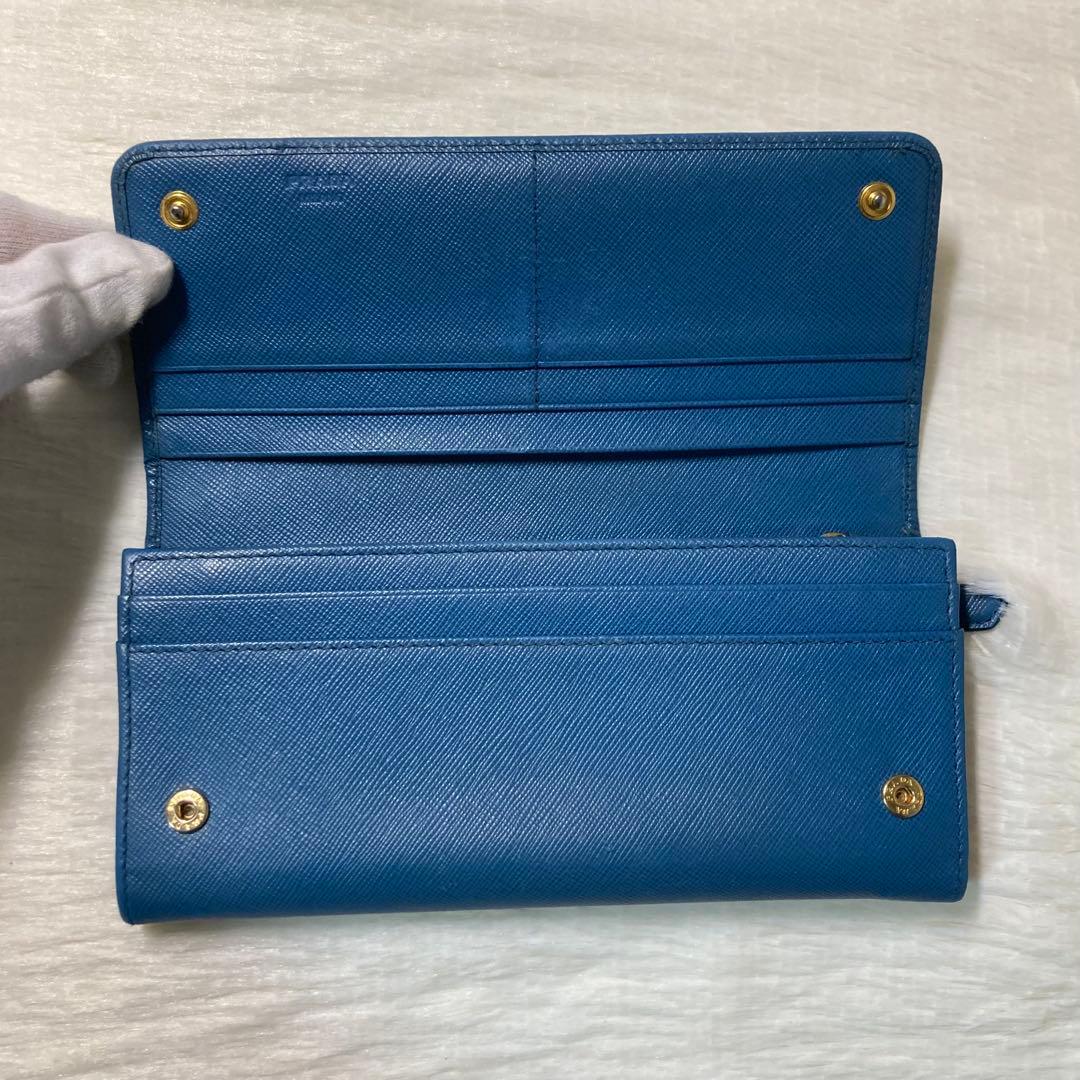 PRADA プラダ　サフィアーノ　長財布　ロングウォレット　青　箱付き　人気