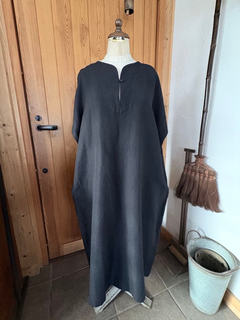 かぐれ　ウールリネンカフタンワンピース　美品