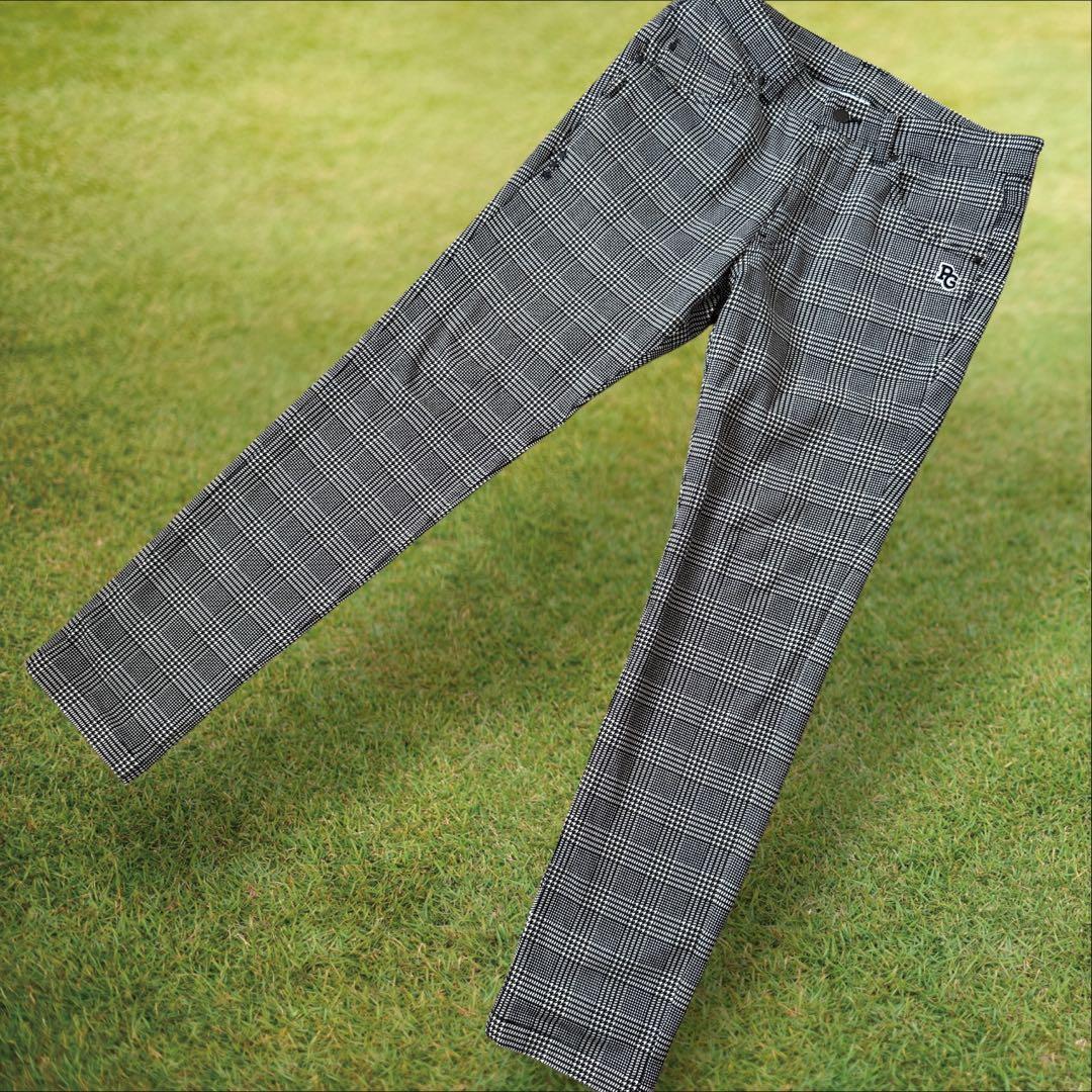 防寒　裏地付き　パーリーゲイツ　パンツ　M〜L相当　チェック　千鳥格子　黒　白
