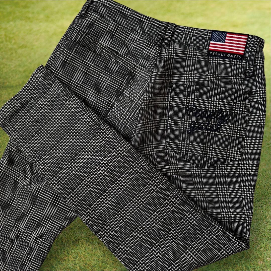 防寒　裏地付き　パーリーゲイツ　パンツ　M〜L相当　チェック　千鳥格子　黒　白