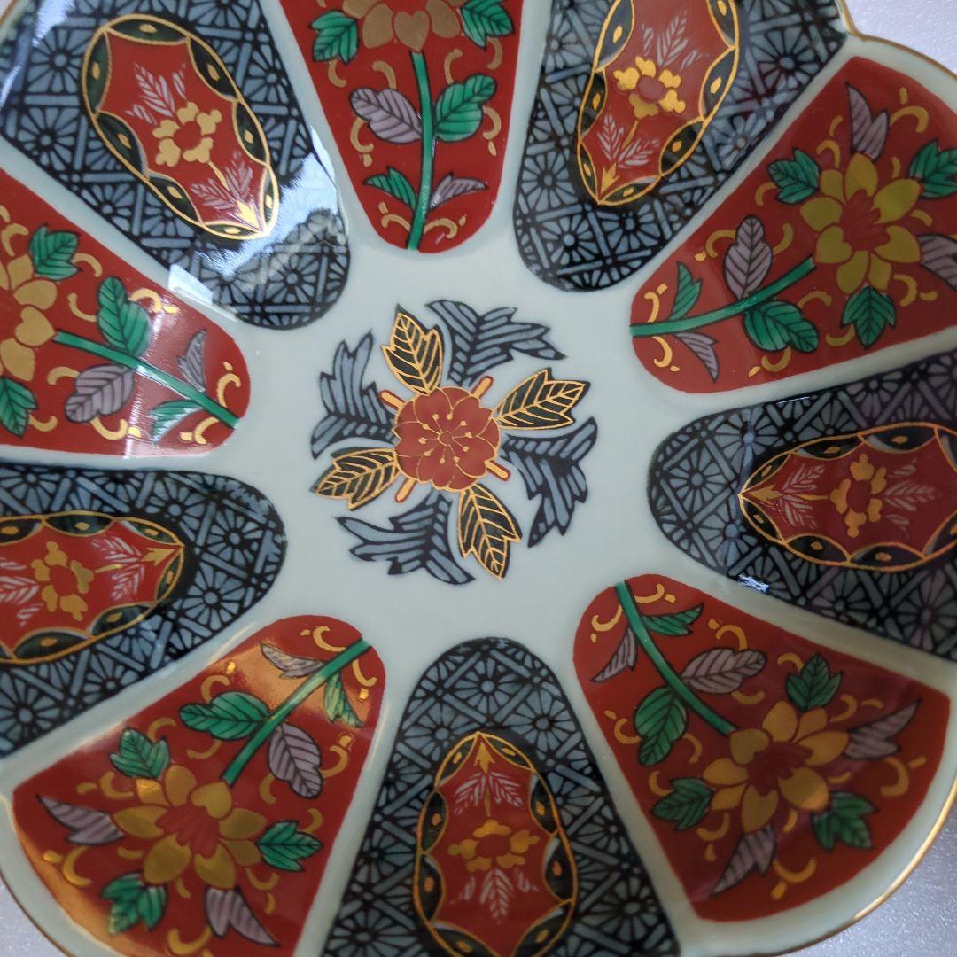 波佐見焼　林九郎窯　十方割花地紋　小鉢揃　5枚　菊割鉢　輪花鉢　金彩　古伊万里