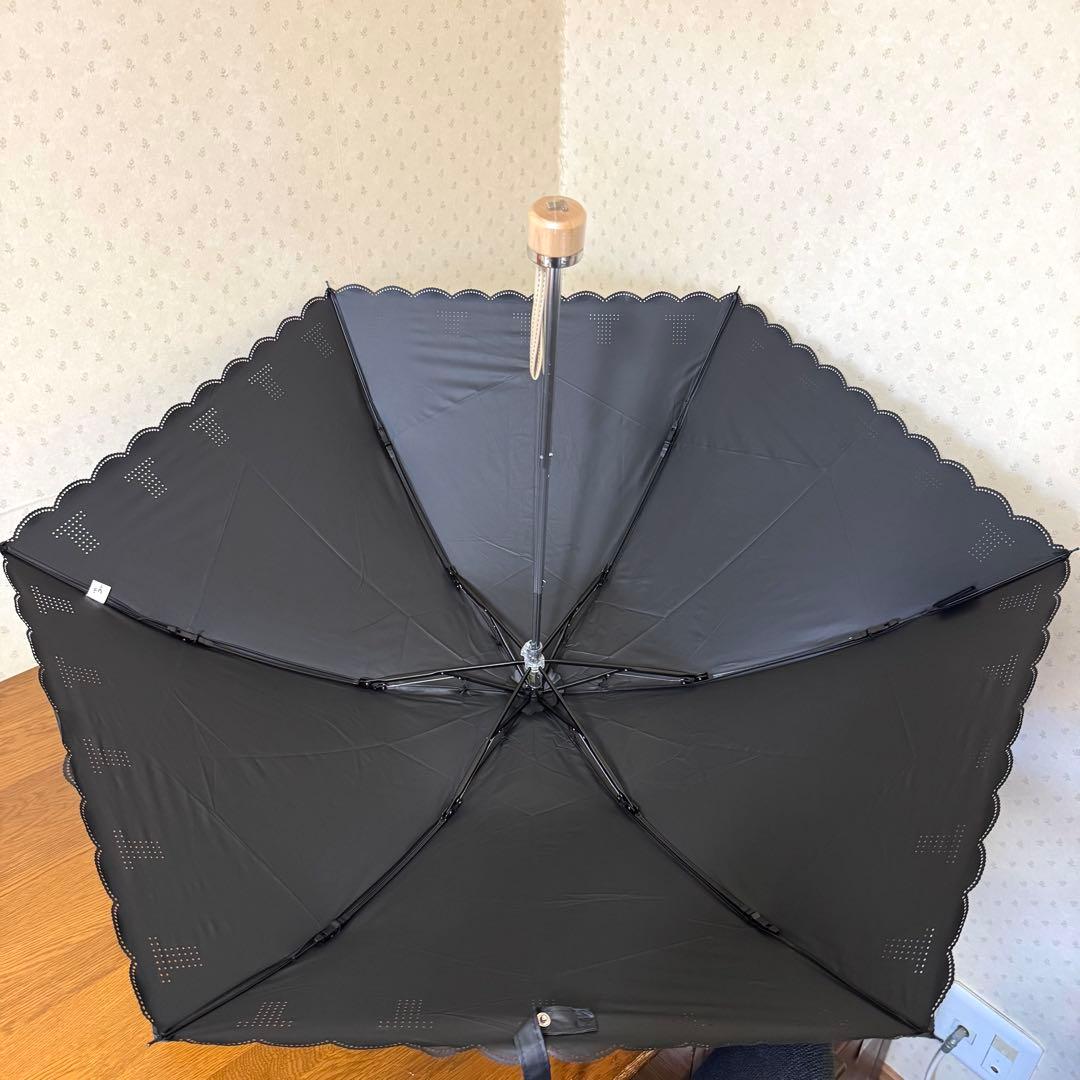 ★新品★ランバンコレクション　晴雨兼用　折りたたみ日傘　１級遮光　遮熱　黒　ロゴ