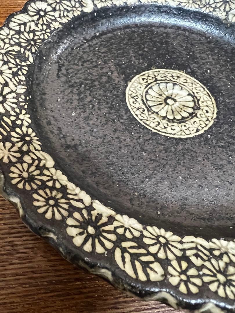 新品　薮本寛之　皿　19cm 花葉紋三島手皿　陶芸作家　希少