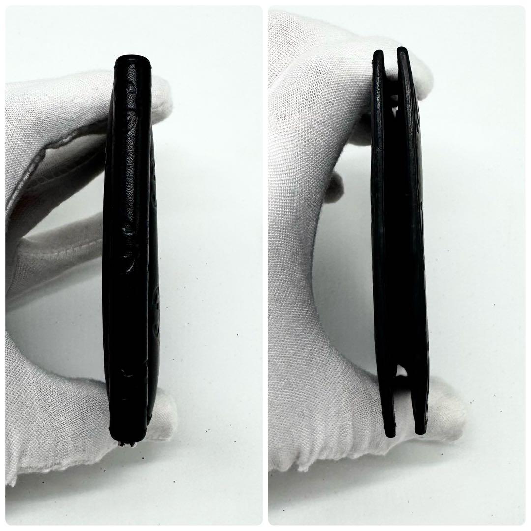 【極美品・付属品完備✨】グッチ GGマネークリップ シマレザー 折り財布 黒