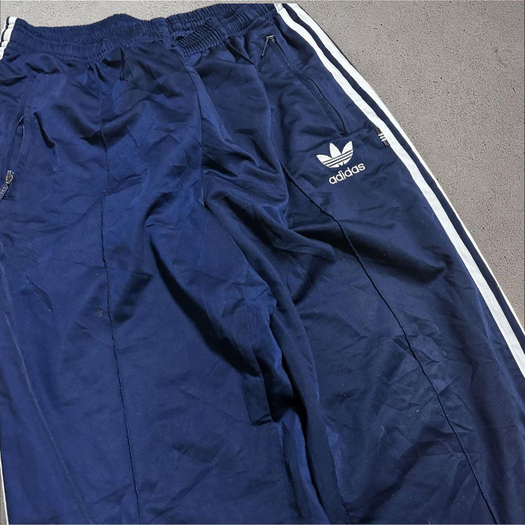【N79】90s adidas トラックパンツトレフォイル刺繍ロゴ紺ヴィンテージ