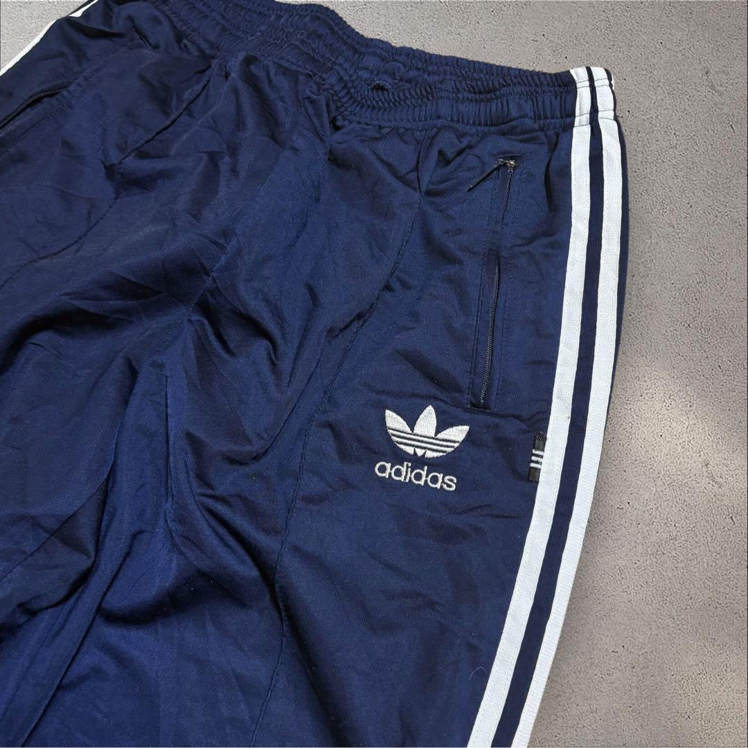 【N79】90s adidas トラックパンツトレフォイル刺繍ロゴ紺ヴィンテージ